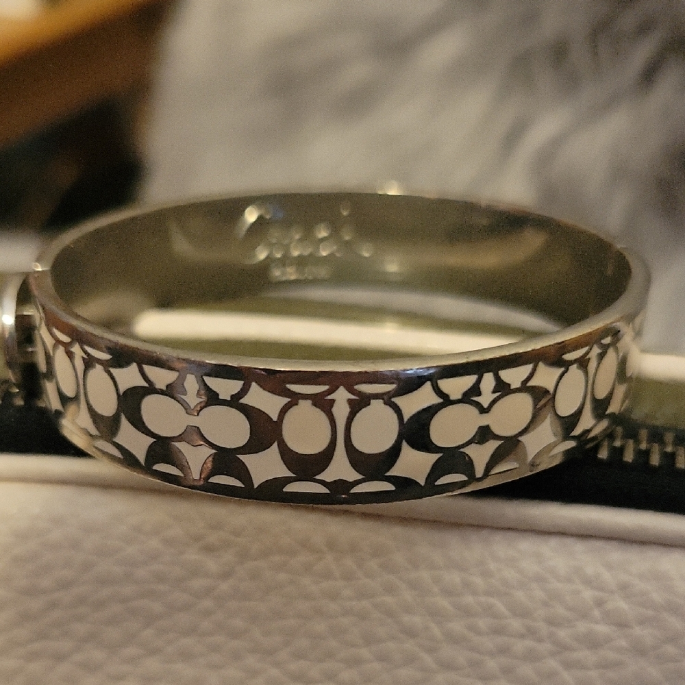 COACH Silver and white logo Bangle Bracelet